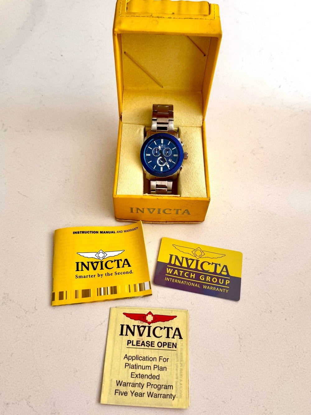 NWB - Invicta Stainless Steel Chronograph Blue Dial Watch